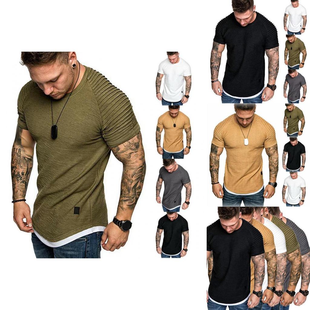 Men Solid Color Slim Fit O Neck Short Sleeve Muscle Tee Shirt Casual Shirts Tops