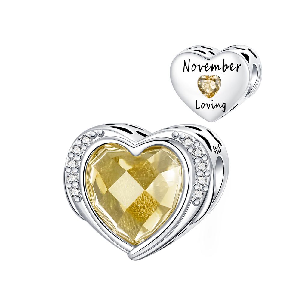 925 Sterling Copper January-December Birthday Stone Love Zircon Pendant Bead Fit Charms Necklace Bracelet Women Zircon DIY Gift