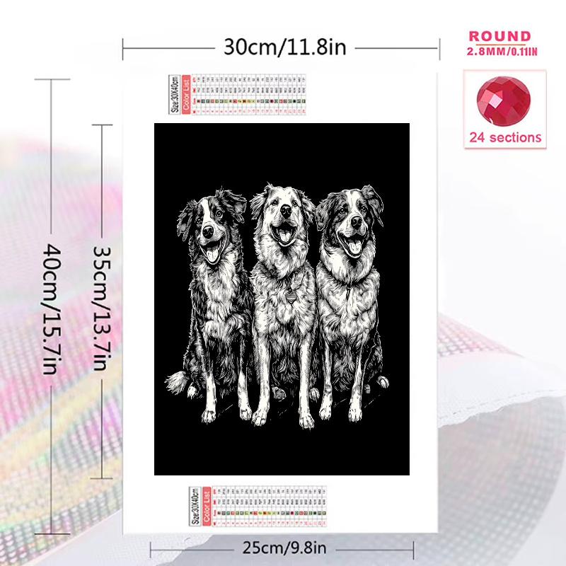 Black Australian Shepherd Pattern 3pcs 100% Round Full Drill 5D DIY Diamond Painting Embroidery Cross Stitch Rhinestone Décor