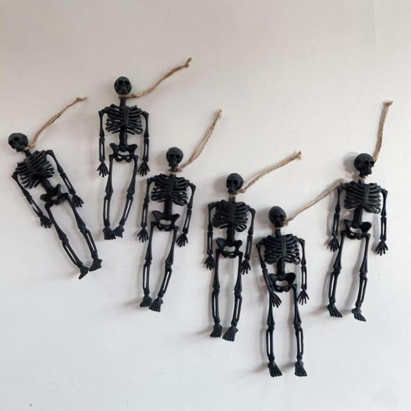 

6Pcs Halloween Skeleton With Rope Pendants Plastic Skull Kids Toy Halloween Party Decoration For Home Garden Haunted House Props чёрный