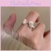 Fashionable French-inspired Pearl Zirconia Open Adjustable Ring For Women Unique Design