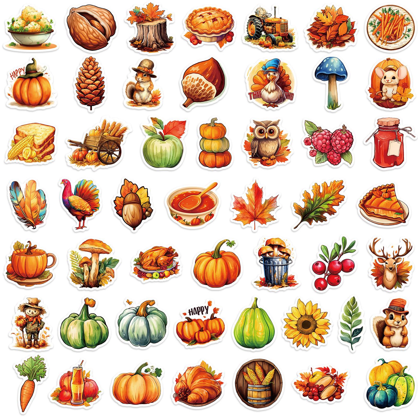 

50-200 Thanksgiving Decals Autumn Harvest Festival Celebration Turkey Maple Leaf Graffiti Decals Decorate Suitcase