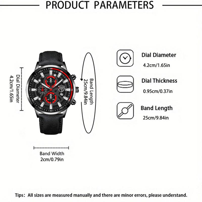 Fashion Men's Casual Quartz Watches Analog PU Leather Calendar Luminous Wrist Watch with