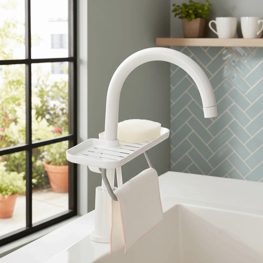 Plastic Faucet Sponge Holder Rotatable Sink Rack Easy To Install Kitchen Storage Shelf  Kitchen