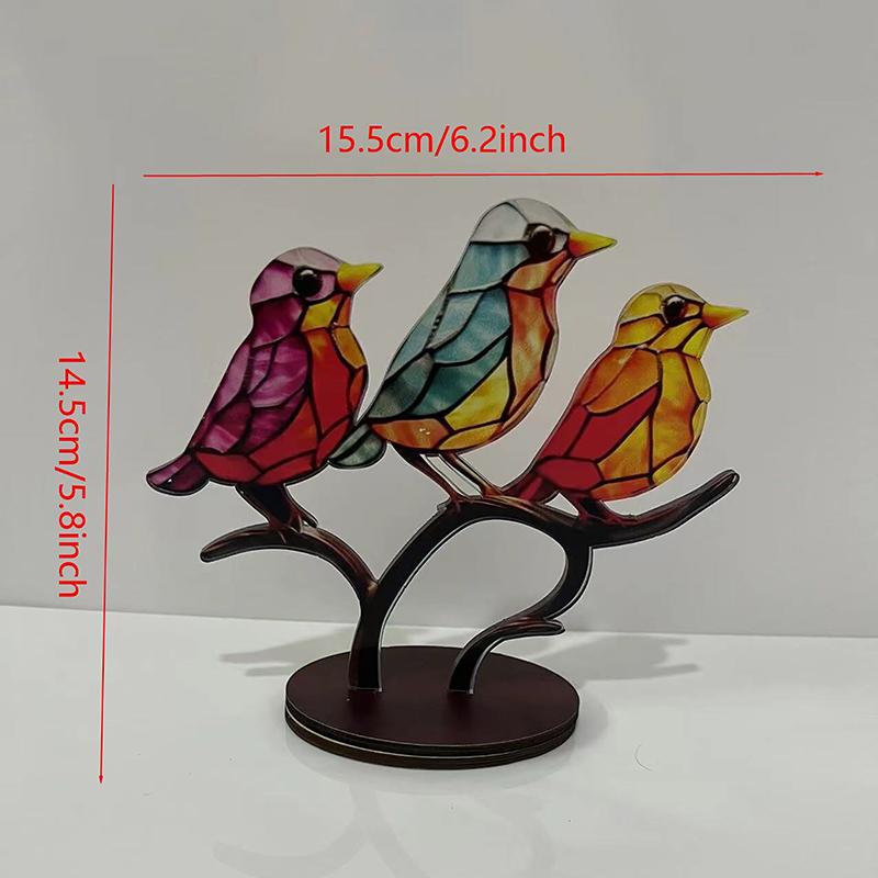 1 Stück Buntglas-Acryl-Vögel auf Ast Desktop-Ornamente Acrylmaterial