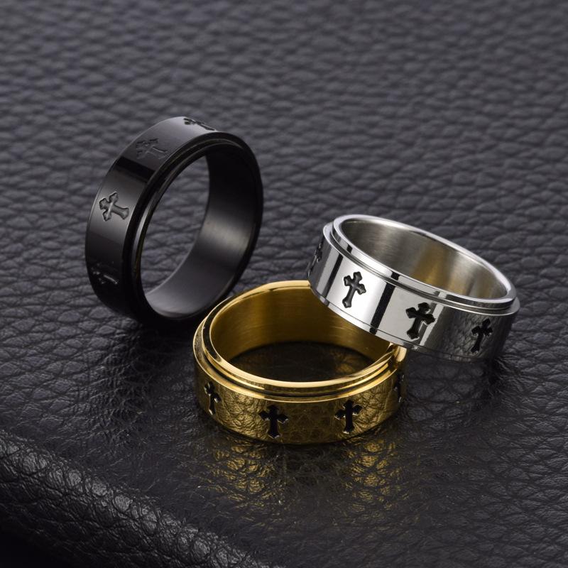 2025 Black/Sliver/Gold Color  Cross Rotatable Spinner Rings Men Women Anxiety  Ring Worry & Stress Relief Ring