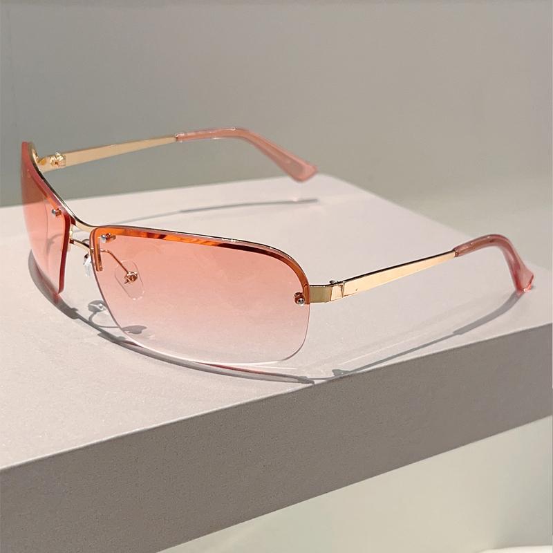 Y2k Rimless Sunglasses Men Fashion Gradient Casual Shades Women Trendy Double Bridge Brand Design Decorative Sun Glasses