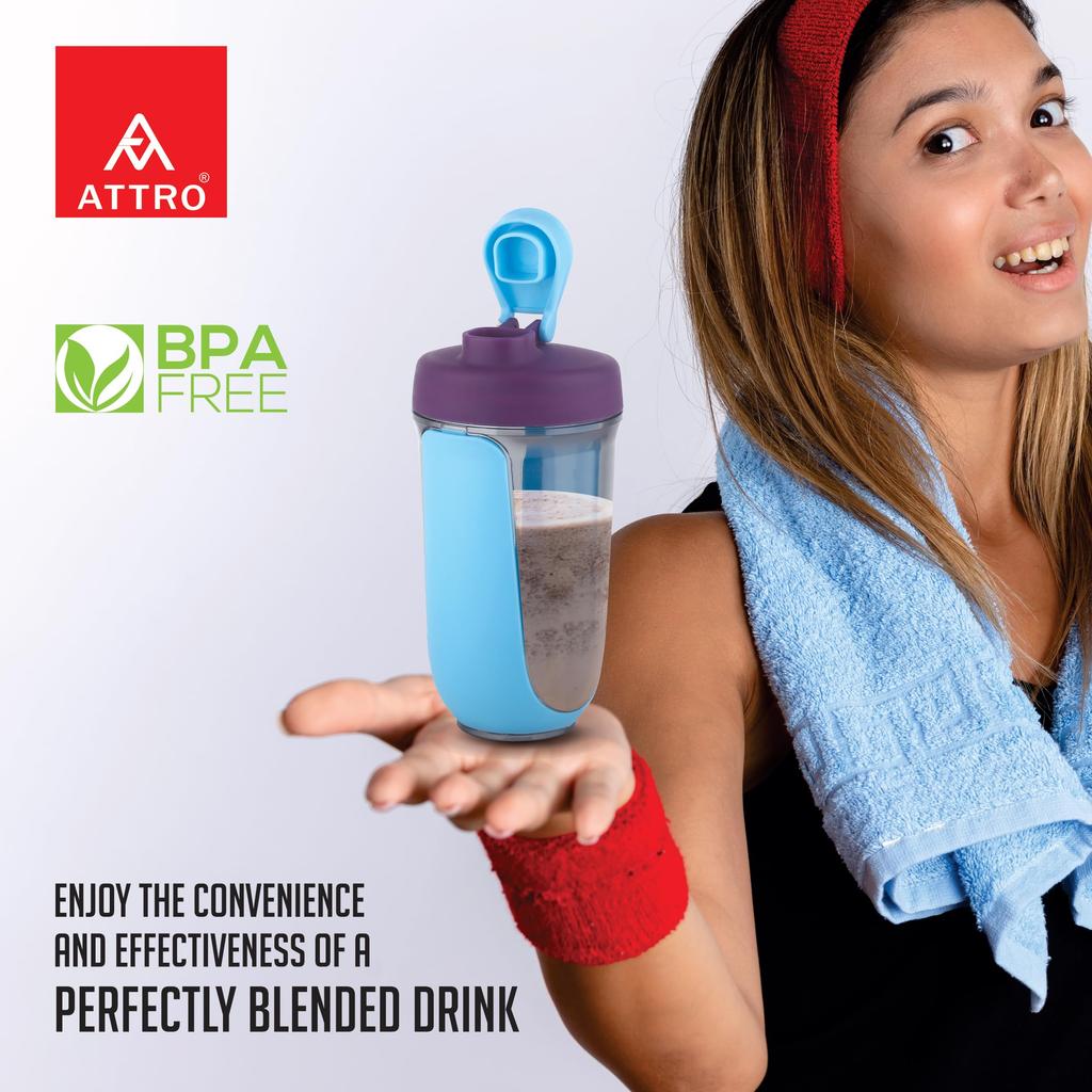 ATTRO Fit Fusion Shaker Flasche 600ml - BPA-freier Protein Mixer mit Schneebesen-Kugel | Auslaufsicherer Deckel, Einfacher Tragegurt | Ideal für Fitnessstudio, Fitness, Pre/