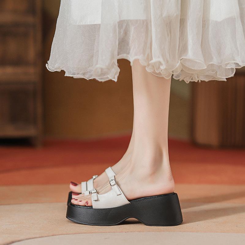 Premium thick-soled slippers for women's outer wear summer new non-slip heightening fashion muffin one-word drag