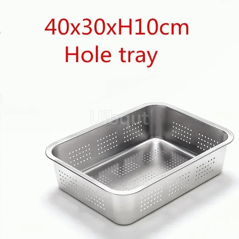 304 Tablett Edelstahl Aufbewahrungsschalen Leckplatte Loch Maschensieb Sieb Waschen Gemüse Becken Trocknen Wasserfilter Becken Deckel