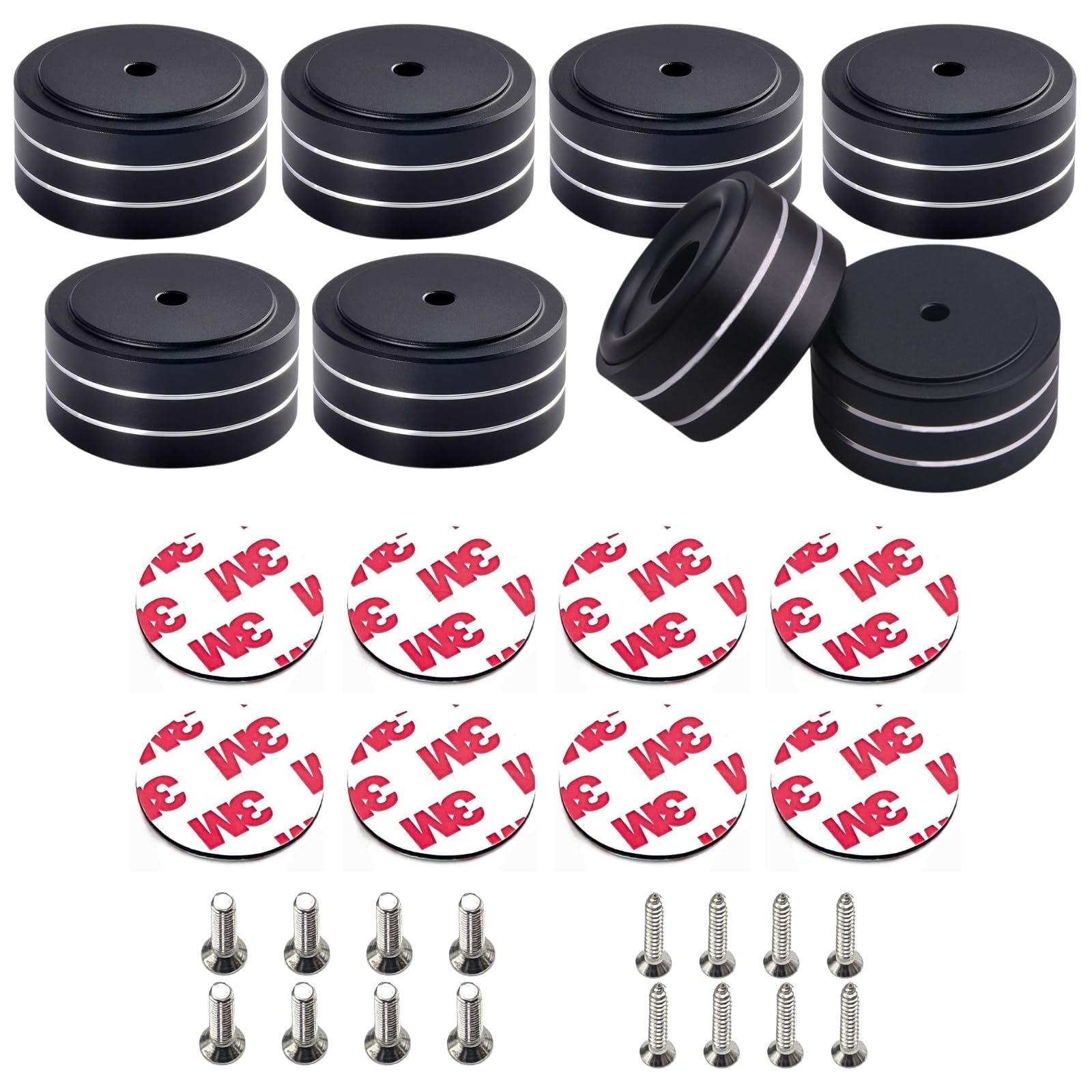 

nanomaru Audio Aluminum Insulators 40x20mm with Rubber Speaker Spike Speaker Stand Spike with Height 8 Pieces Anti-Slip, Receiver, Base, Screws, чорний