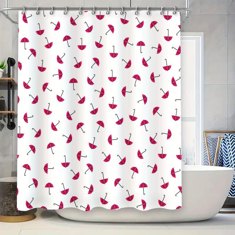 

Bathroom Shower Curtain Umbrella Pattern Waterproof Washable Decorative Liner White Red Floral Print W60H190(CM)-1 Pcs