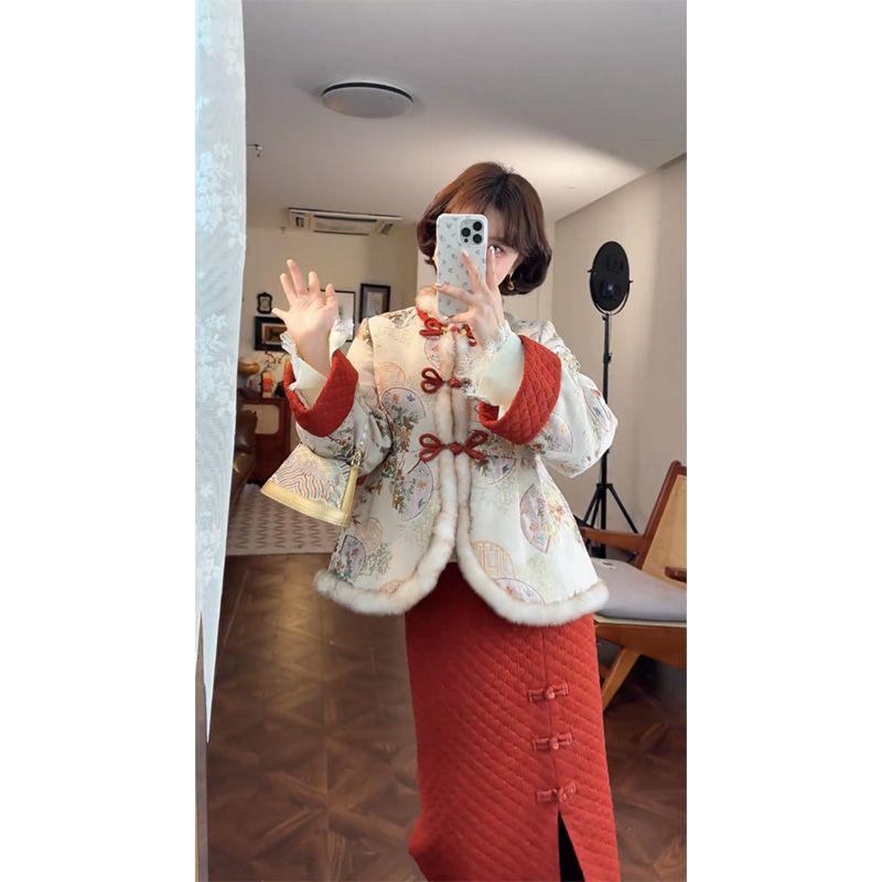 2025 New Year National Style Women's Skirt Set: High-End Autumn/Winter Cheongsam Outfit