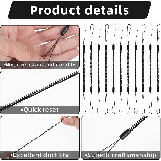 10Pcs Elastic Lanyard Retractable Anti-Lose Tablet Pens Coil Spring Straps Tether Perfect Tool for Drawing Pen to Touchscreen (Black)
