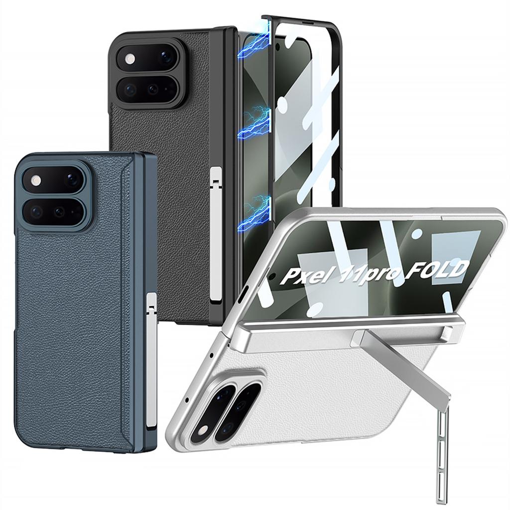 Applicable To Google Pixel11ProFold Mobile Phone Case Hinged All-inclusive Plain Leather Personalized Protective Case