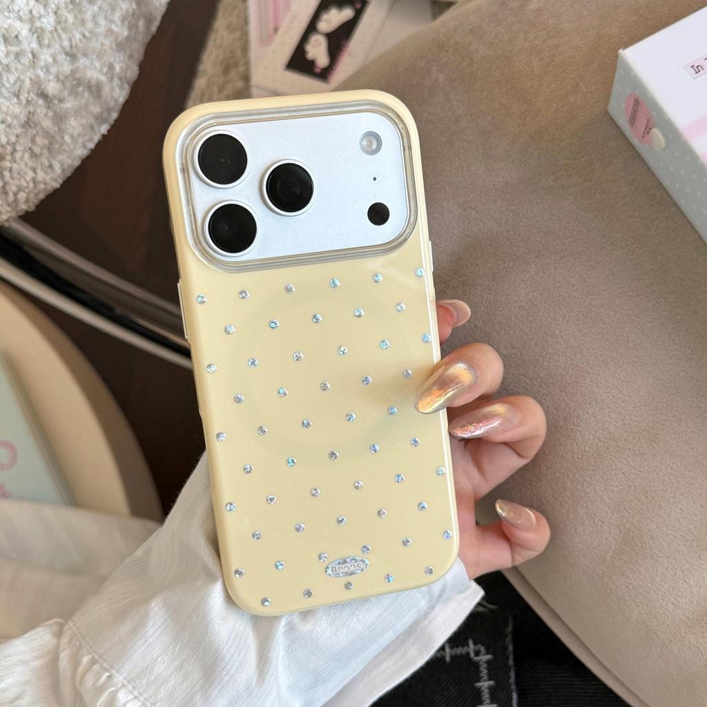 Silver Polka Dot Gold-plated Case Suitable for Apple 17 Pro Max, iPhone 16, Korean-style Minimalist 15 Magnetic Case, 17 Niche