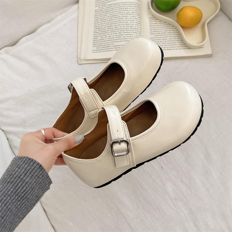 Red French Inner Height Increase Mary Jane Single Shoes Women's 2025 New Summer Versatile Round Head Shallow Mouth Soft Sole Beanie Shoes