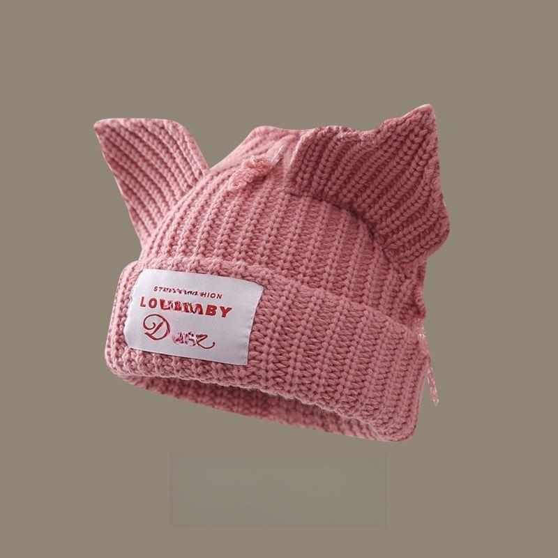 Pig Hat Korean New Contrasting Color Cute Pig Ears Thickened Warm Wool Hat Men and Women Autumn and Winter Color Blocking Knitted Hat