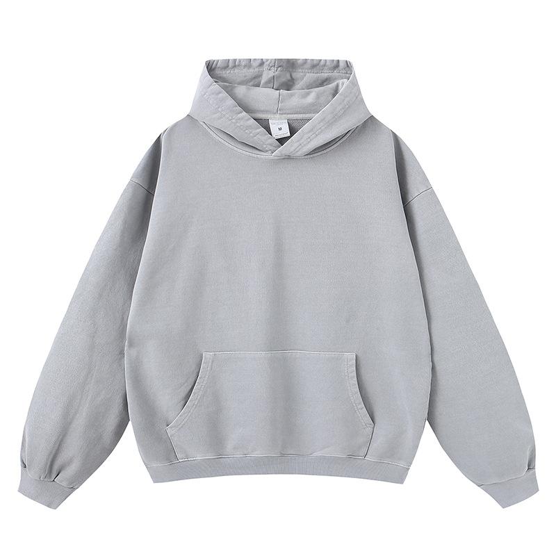 Fog Spring And Autumn American Solid Color Casual Loose Washed Boxy Hoodie Hoodie Men And Women