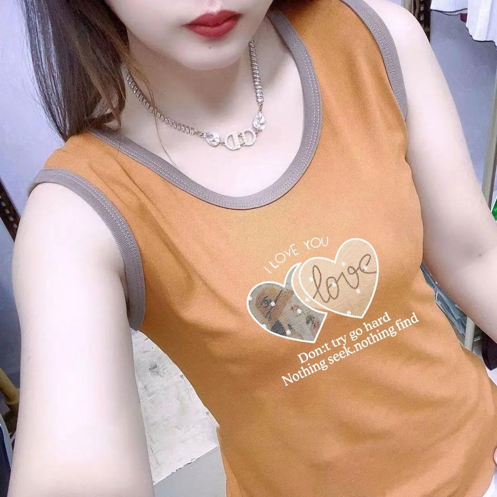 Women Casual Cotton Print Camisole Korean Fashion Sleeveless Vest Color Block Trendy Summer Top