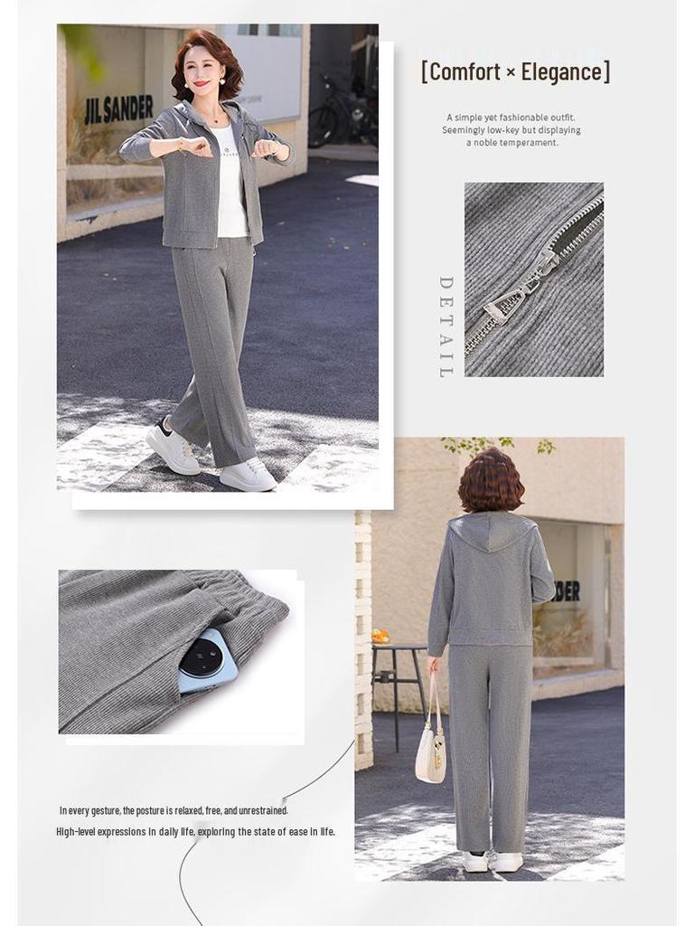 Damen Hoody Sportswear Set gegen das Altern - Lässige Frühjahrs-/Herbstmode für Mütter mittleren Alters und ältere Mütter