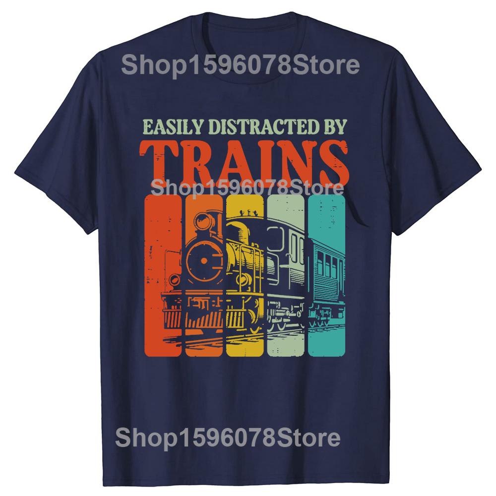 Vintage Easily Distracted By Trains Funny Graphic Tshirt Men Women Hip Hop Oversized T Shirt 100 Cotton Comfort Tshirts