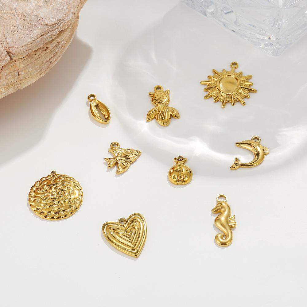 Golden Marine Life Charms: Stainless Steel Shell and Starfish Necklace and Bracelet Pendants