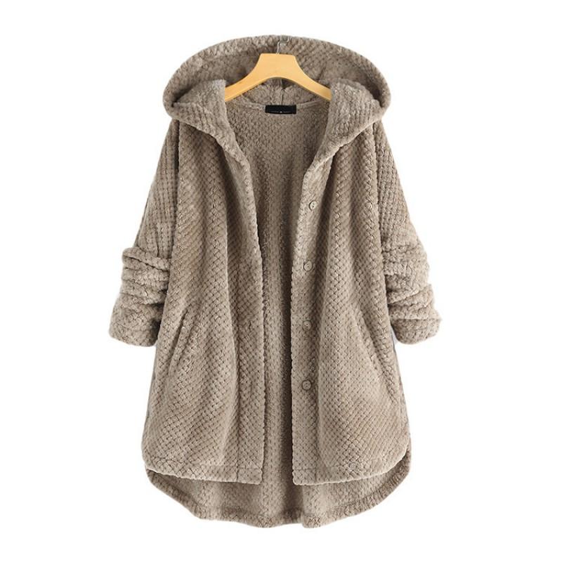 Plus Size Womens Winter Hooded Double-Sided Fleece Sweatshirt Mid-Length Casual Oversized Top