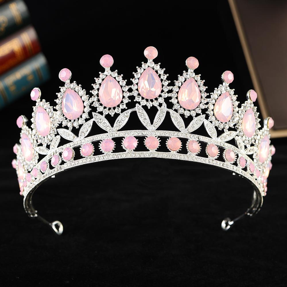 DIEZI 6 Colors Baroque Green Blue Pink Opal Crystal Tiara Crown Women Wedding Elegant Luxury Princess Party Rhinestone Crown