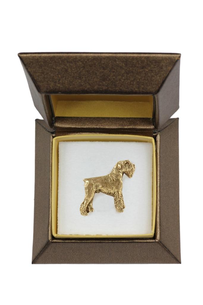 Schnauzer - Spilla per cane in scatola decorativa, spilla elegante placcata oro, spilla da giacca marca Art-Dog