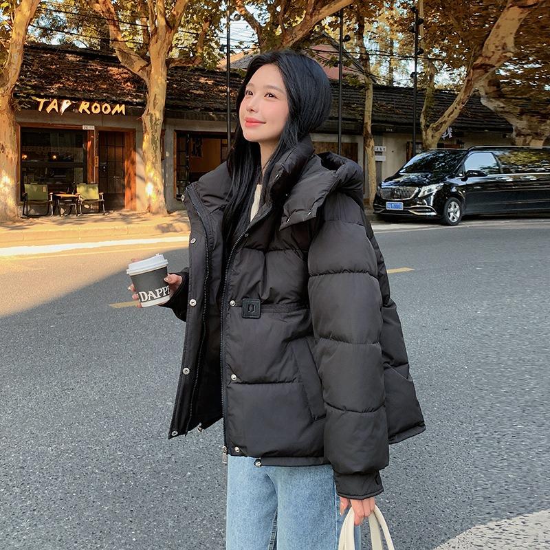 Wind Short Hooded Small Down Cotton Clothes Women's Simple Loose Version Zipper Bread Clothes Cotton Jacket