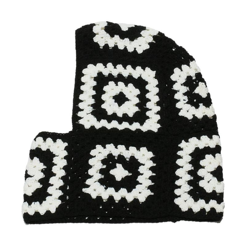 Soft Balaclava Crochet Hooded Headwear Skull Caps for Winter Skiing Fashion чёрный
