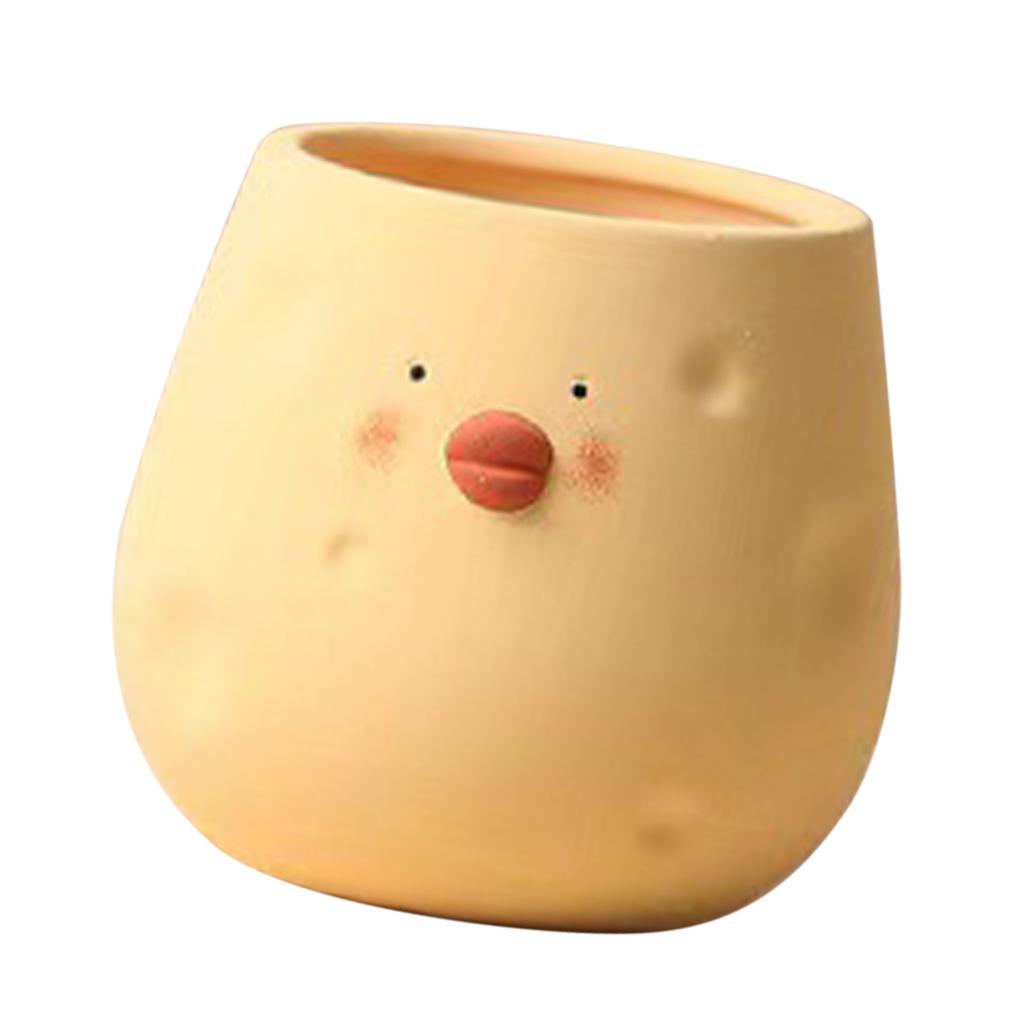Cute Flower Pot Ceramic Cartoon Chick Planter Succulent Pot for Indoor Outdoor Home Garden Decoration Yellow Egg Shape
