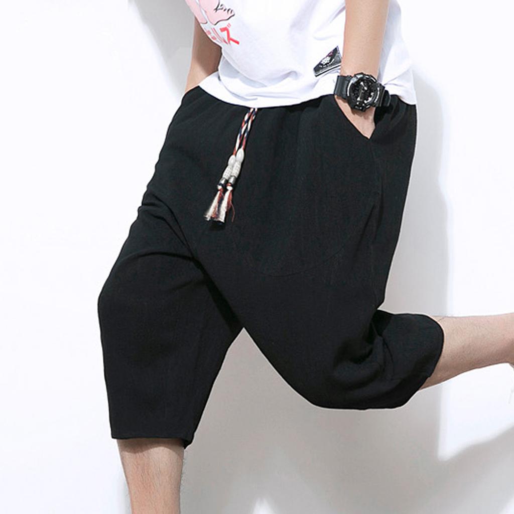 Men's Casual Color Cotton Linen Lightweight Comfortable Casual Shorts Cropped Pants