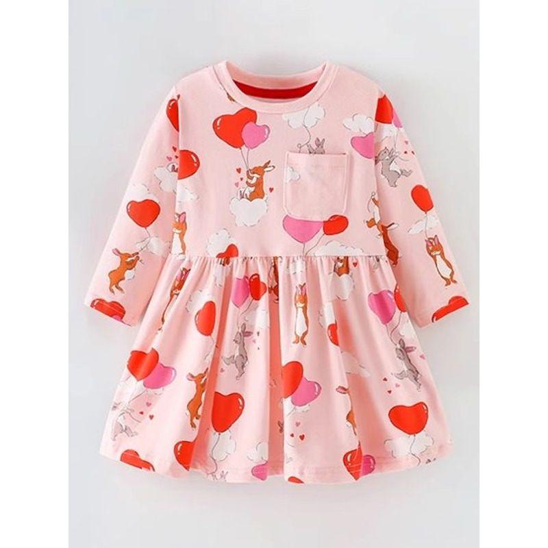 Cartoon Girls' Long-Sleeved Dress 2025 Autum New Style Fashionable Girl's Round Neck Pure Cotton Princess Dress Girls' Dress