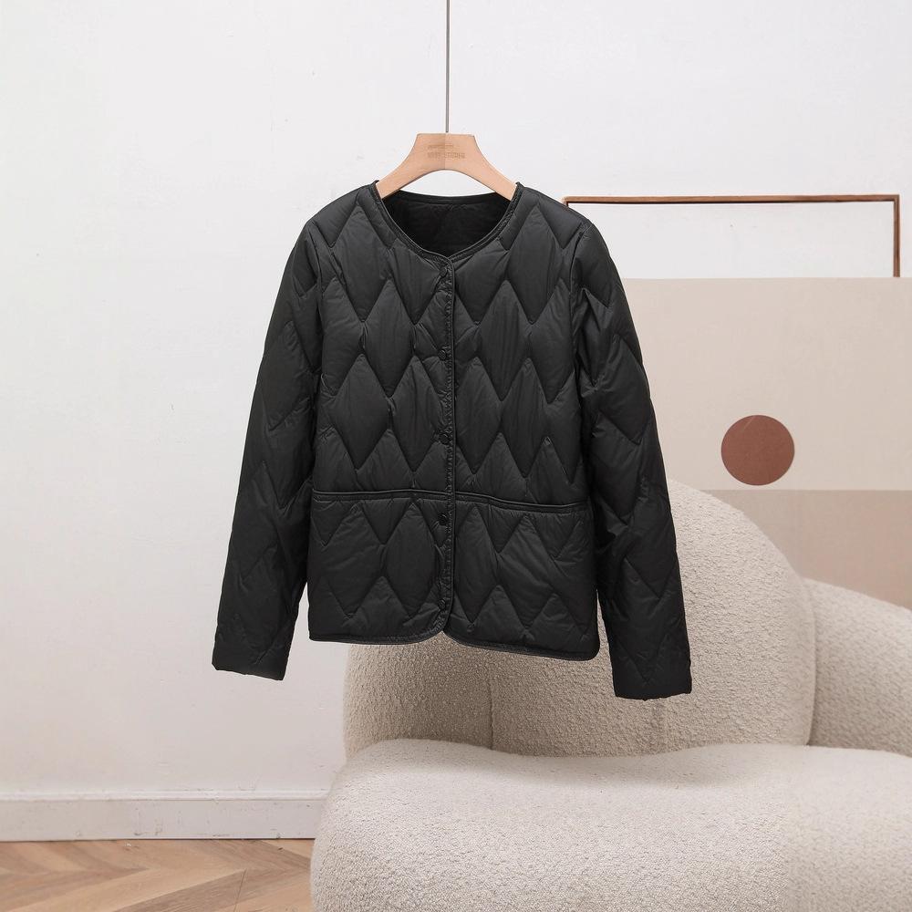 Light down jacket women's short winter casual loose and thin white duck down crew neck versatile jacket