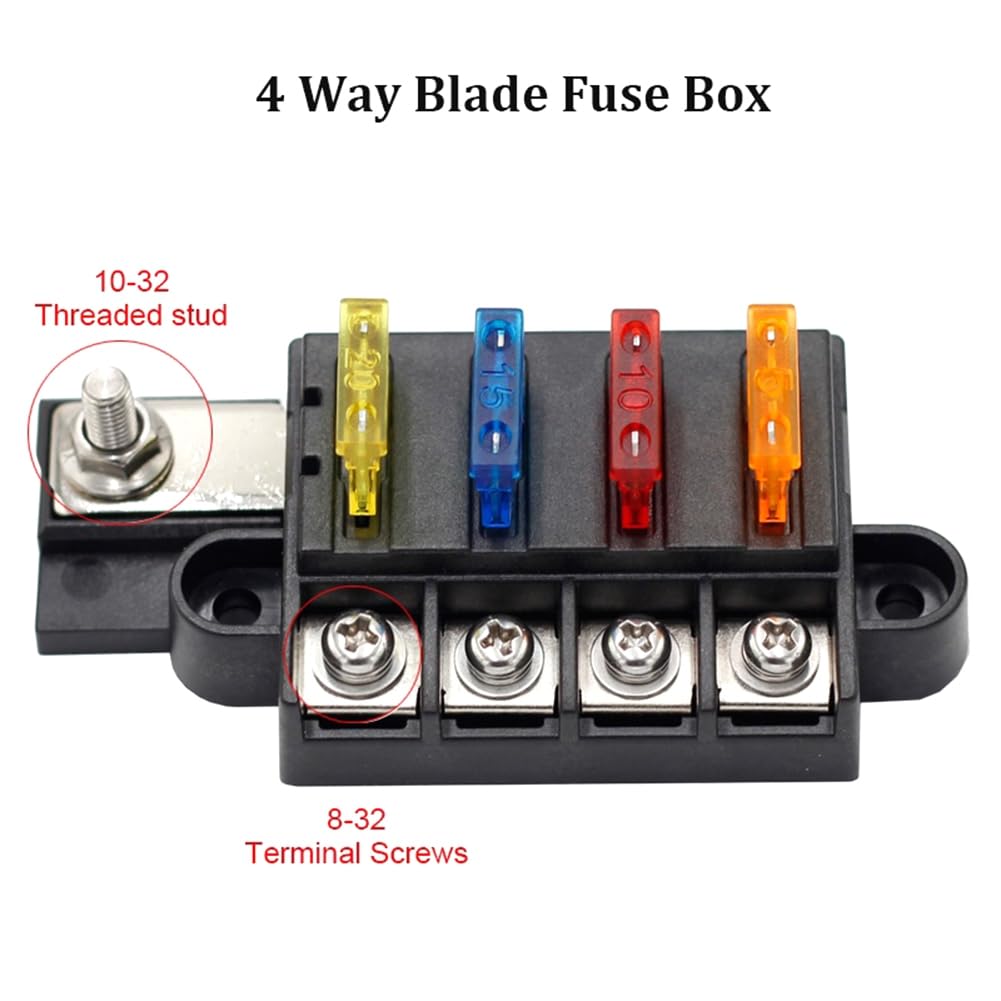 Bskivd 4-Way 12-32V 4 Circuit Fuse Block Fuse Box for Auto Boat Marine with Cover