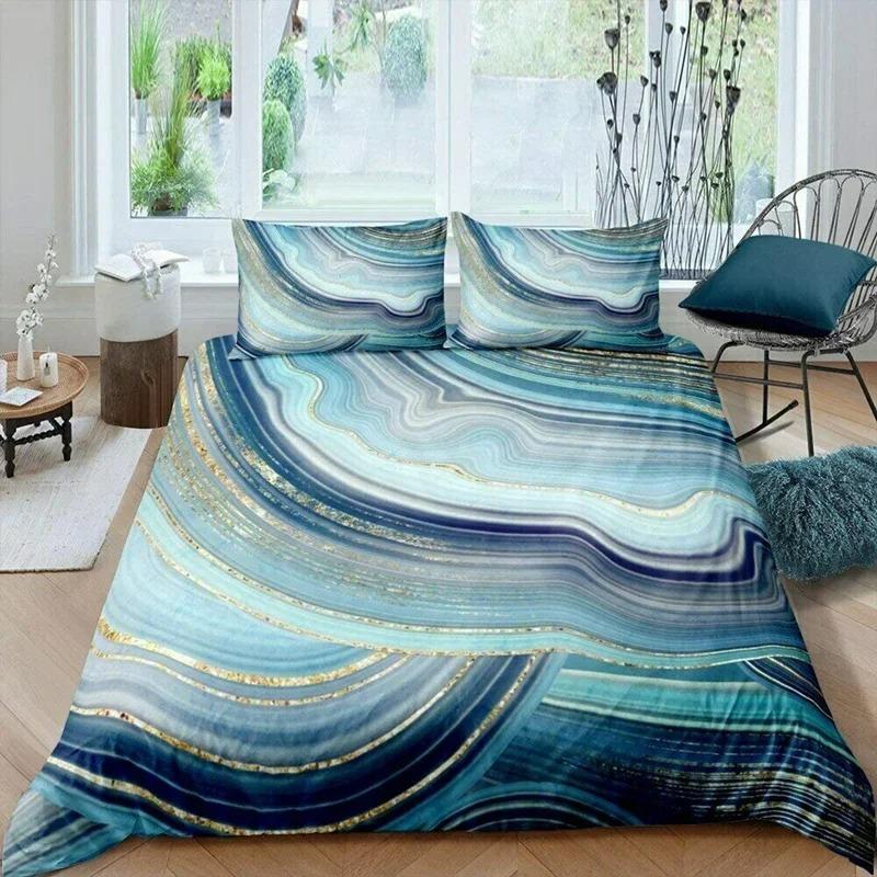 3D Modern Pattern Bedding Set Duvet Cover Set Pastel Rainbow Marble Printed Comforter Cover Polyester Bedding Set 12Pillowcase