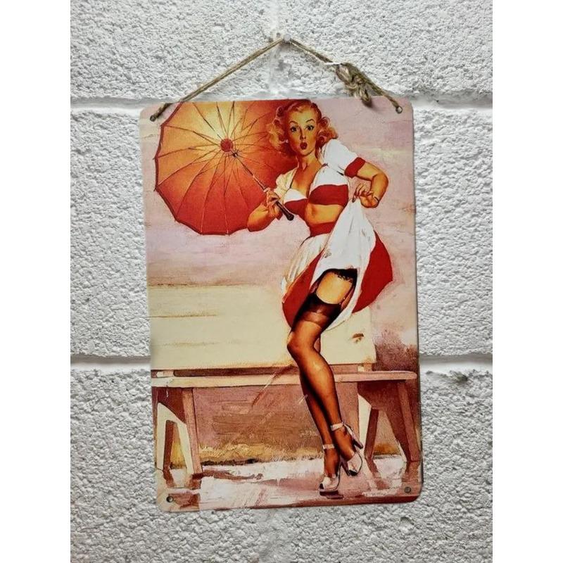 Pin-Up Girl Tin Plates, Garage Workshop Metal Decor 20x30cm