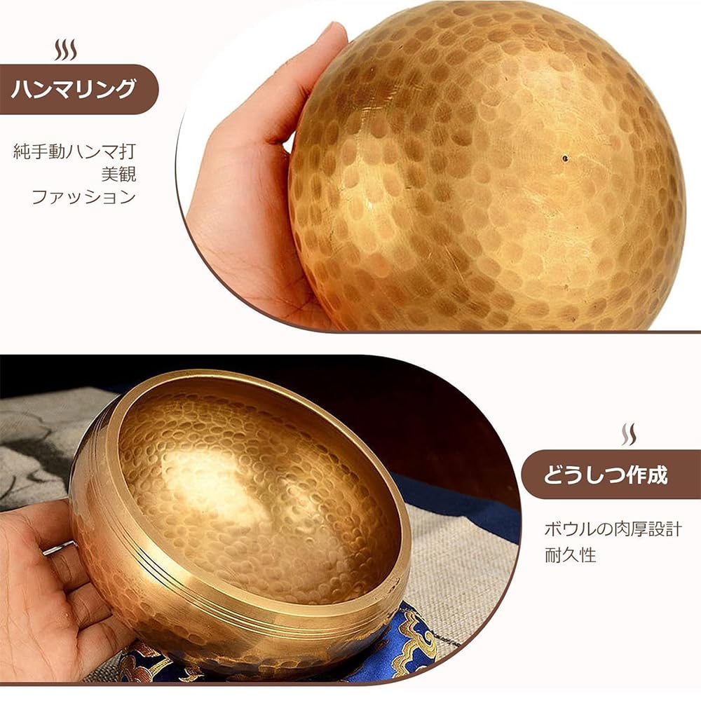 3-teiliges Mini-Orin Buddhistisches Altar-Set, 8 cm Durchmesser, Schöner Klang, Messing-Orin, Tragbar, Inklusive Rin-Schläger und Kissen, Perfekt für Buddhistische Gedenkfeiern