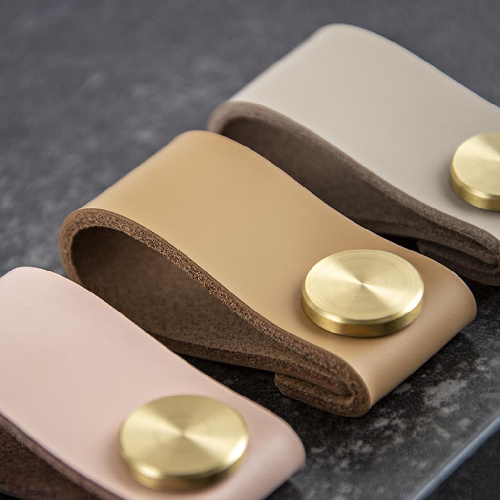 Nordic Furniture Door Wardrobe Handle Handmade Leather Pulls Cabinet Cupboard Knobs with Screws Adjustable Spacing