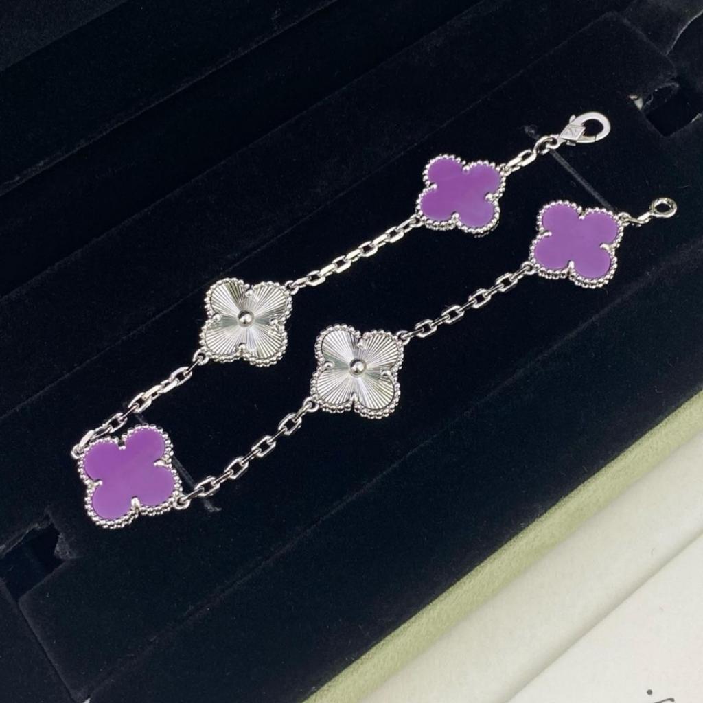 V Gold Vierblättriges Kleeblatt Fünf-Blüten-Armband Violett Laser-plattiert 18 Karat Gold Seiko Leichter Luxus