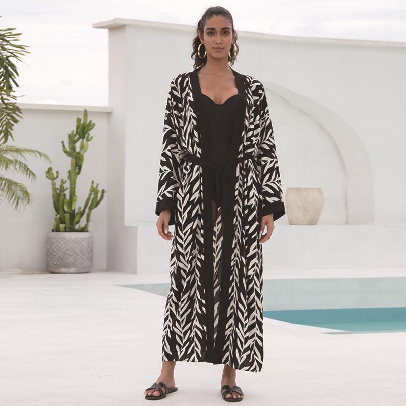 New European & American Cotton Printed Beach Cardigan: Sexy Sunscreen Jacket and Loose Holiday Swimsuit Cover-Up.