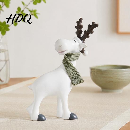 Christmas Shelf Decor Nordic Minimalist Resin Reindeer Figurine with Knitted Scarf Cute Healing Deer Statue Matte White Elegant Elk Statues