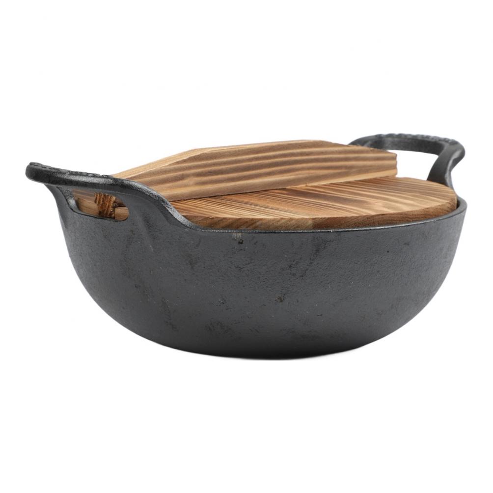 Cast Iron Wok Flat Bottom Frying Pan Non-stick Pot Easy Maintenance