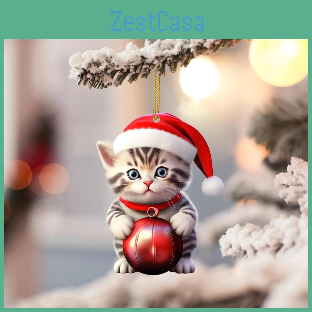 Charming Cartoon Cat Christmas Tree Ornament In Colorful Acrylic For Car Decoration