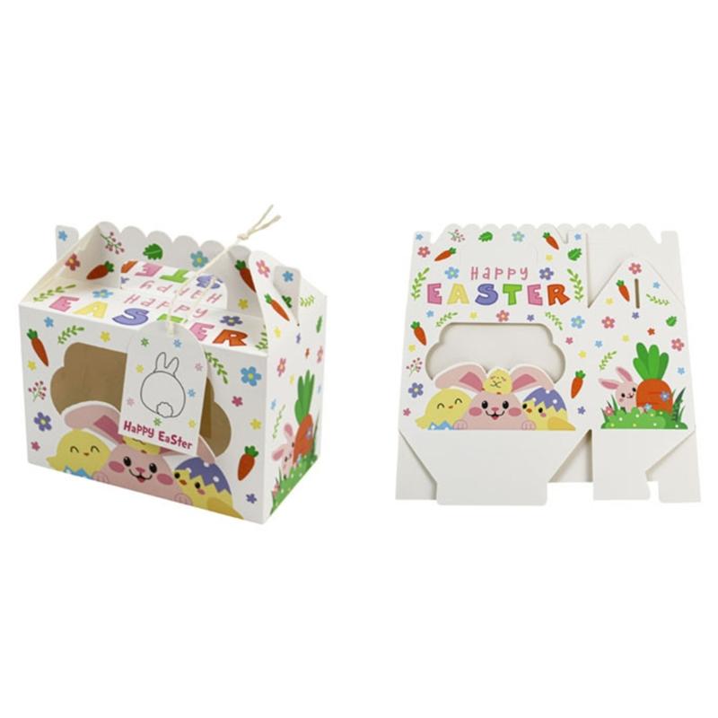 12Pcs Easter Themed Gift Packaging Boxes with Handles and Clear Window Candy Chocolate Holder Case for Holiday Supplies