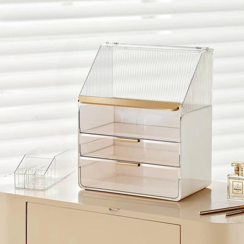Flip Lid Cosmetics Storage Box Clear Dustproof Desktop Skin Care Products Lipstick Jewelry Makeup Brush Debris Organizer Rack