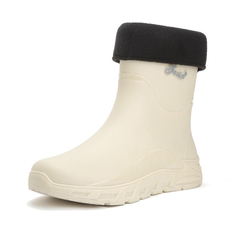 Rain Shoes Men's Medium Tube Non-slip Fishing Rain Boots Waterproof Shoes Velvet Warm Kitchen Bundle Rubber Shoes Car Wash Overshoes
