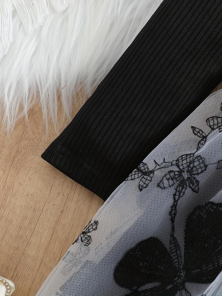 Girls Long Sleeve Black Butterfly Lace Tulle Dress Kids Spring Autumn Princess Dress